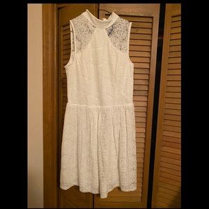 White lace high neck dress